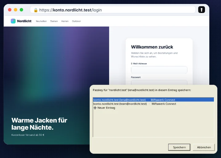 KeePass-Dialog zum Speichern eines Passkeys